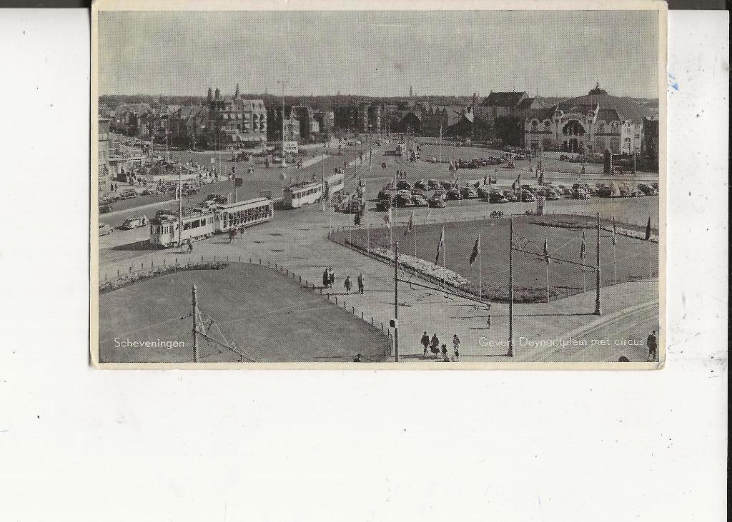 Scheveningen Gev Deynootplein met Circus en trams 1948, Ophalen of Verzenden, 1940 tot 1960, Ongelopen, Zuid-Holland