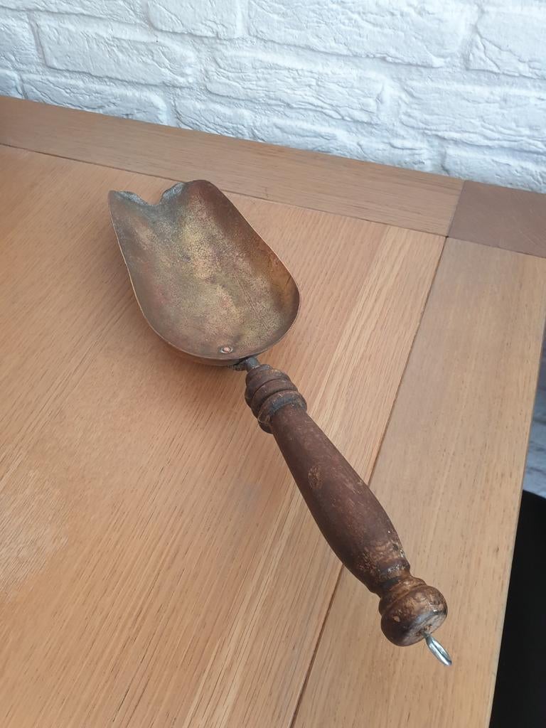 (T) Antieke koper en hout kolenschep / gruttersschep. 43 cm., Ophalen of Verzenden