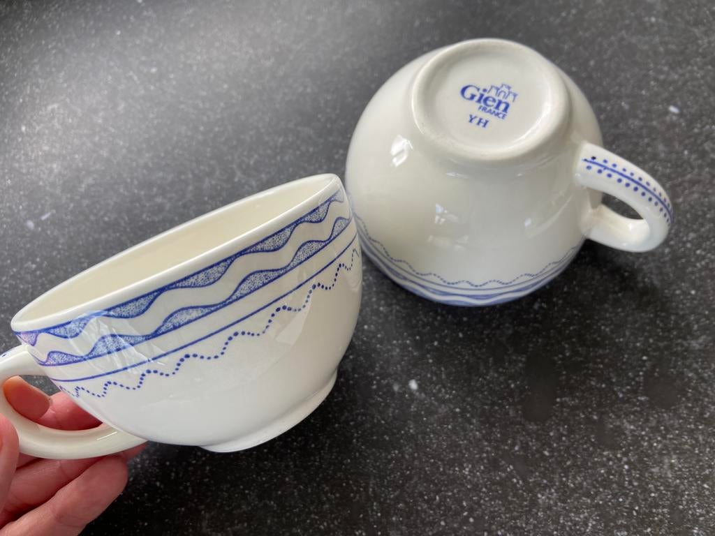 2 Gien kopjes decor Aurelie Blue GIEN France servies gaaf, Huis en Inrichting, Ophalen of Verzenden, Zo goed als nieuw, Overige stijlen