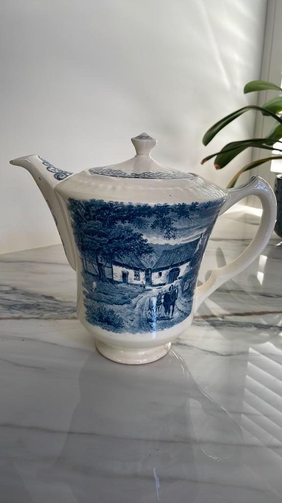 Koffiepot Boerenhoeve blauw Societe Ceramique, Antiek en Kunst, Antiek | Servies los, Ophalen of Verzenden