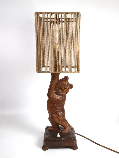 Antieke Black Forest Beer met Lamp, Antiek en Kunst, Kunst | Beelden en Houtsnijwerken, Ophalen of Verzenden