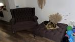 Bruin Fauteuil Loveseat met hocker, Huis en Inrichting, Gebruikt, 75 tot 100 cm, Ophalen of Verzenden, 100 tot 125 cm