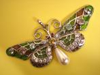 Prachtige Grote Zilveren Tiffany Vlinder - Hanger met Parel, Sieraden, Tassen en Uiterlijk, Antieke sieraden, Verzenden, Zilver