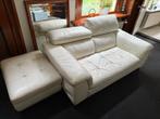 Leren witte banken 2 + 3 zits met poef, Ophalen, Gebruikt, 75 tot 100 cm