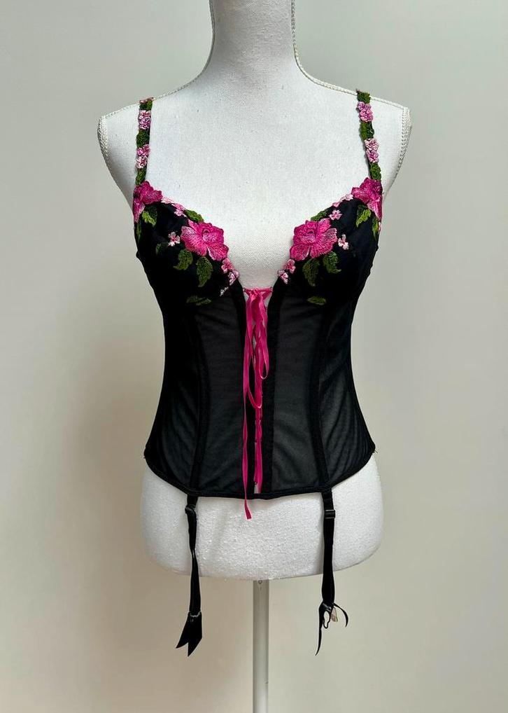 Miss Naory geborduurde bustier corset top met Jarretelles, Kleding | Dames, Ondergoed en Lingerie, Body of Korset, Zwart, Ophalen of Verzenden