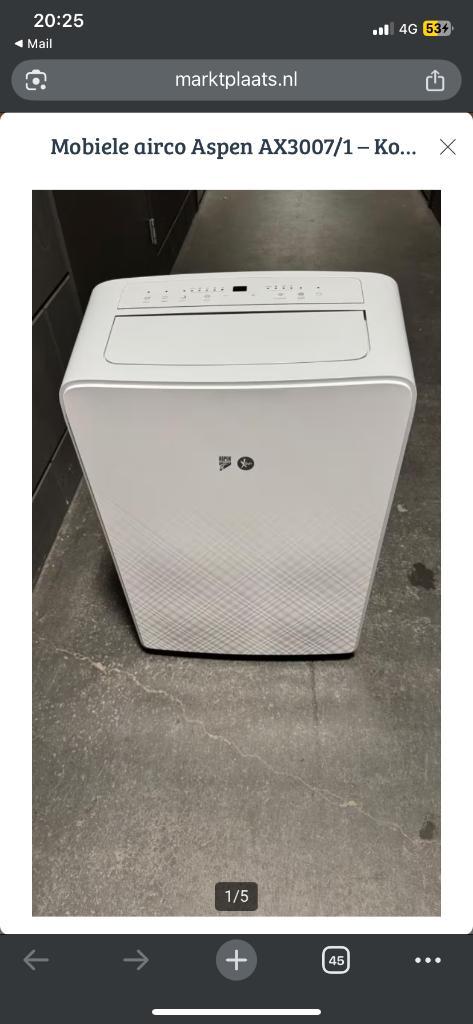 Mobiele airco aspen ax3007/1, Witgoed en Apparatuur, Airco's, Zo goed als nieuw, Mobiele airco, Minder dan 60 m³, 3 snelheden of meer