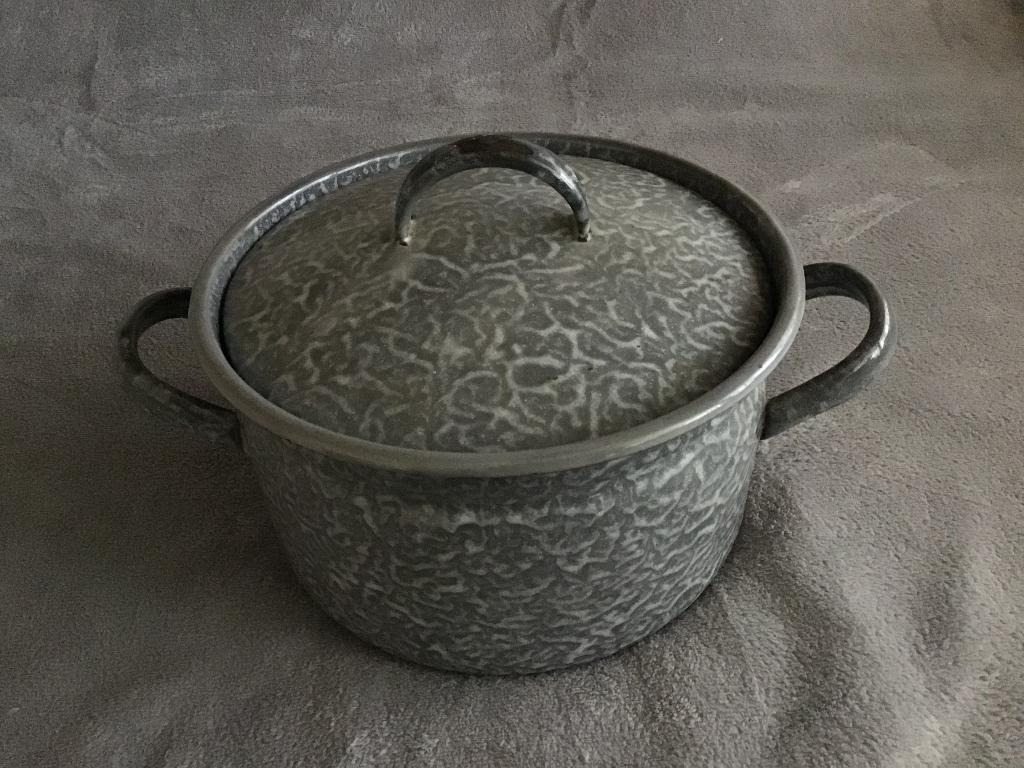 Grijs gewolkte emaille pan, vintage, Ophalen of Verzenden