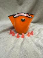 Vintage Oranje Glazen Vaas met Zwarte Rand, Oranje, Ophalen of Verzenden, Minder dan 50 cm, Glas