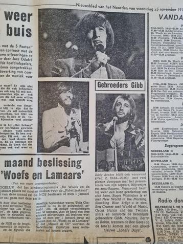 Bee Gees te gast op Nederlandse televisie (krant 1970) beschikbaar voor biedingen