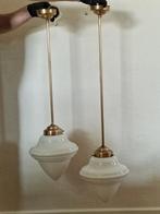 Art Deco lampen L eikel jaren 30 met messing armatuur., Ophalen, Zo goed als nieuw, Glas, 75 cm of meer