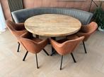 Ronde eettafel met stoelen en half ronde bank, Huis en Inrichting, Ophalen, 100 tot 150 cm, Rond, Zo goed als nieuw
