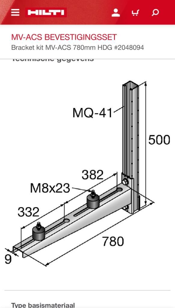 MV-ACS 780mm HDG Airco/Warmtepomp muurbeugels Hilti 150kg, Witgoed en Apparatuur, Airco's, Nieuw, Wandairco, 100 m³ of groter