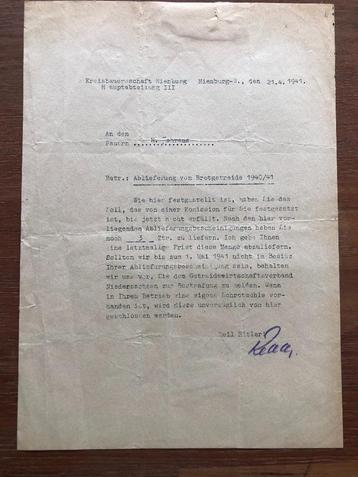 1941 Derde Rijk Brief van Kreisbauernschaft Nienburg. beschikbaar voor biedingen