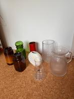 Diverse vintage vazen en opbergers., Overige kleuren, Ophalen of Verzenden, Minder dan 50 cm, Glas