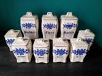 Voorraadpotjes blauw wit 9 stuks, Antiek en Kunst, Antiek | Keukenbenodigdheden, Ophalen of Verzenden
