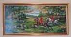 Geborduurd jachttafereel, 118 x 57,5 cm., Ophalen, Gebruikt, 50 tot 75 cm, Overige typen