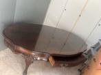 Antieke ovale salontafel met glasplaat, Gebruikt, 100 tot 150 cm, 50 tot 75 cm, Ophalen of Verzenden