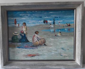 Strandgezicht met spelende kinderen  beschikbaar voor biedingen