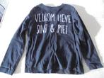 Zwarte longsleeve Welkom Lieve Sint & Piet maat 110/116 ZGAN, Ophalen of Verzenden, Zo goed als nieuw