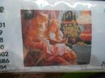 Diamond painting 50 x 62 cm. poes met meisje lezen boekje, Ophalen, Nieuw, Knutselwerk