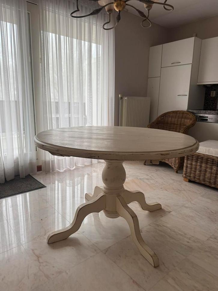 Brocante ronde tafel 118 cm, Huis en Inrichting, Tafels | Eettafels, 100 tot 150 cm, Rond, Ophalen of Verzenden