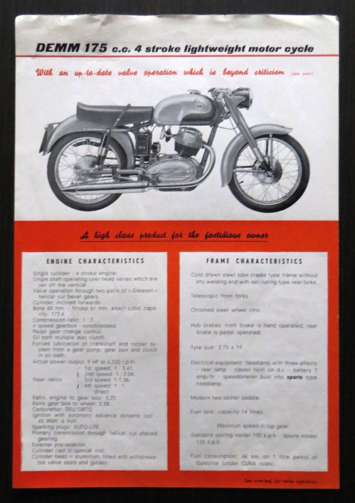 Originele folder DEMM 175 cc 4-takt (Engels) - 1957, Motoren, Handleidingen en Instructieboekjes, Overige merken, Verzenden