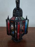 Oosterse metalen(hang) lantaarn met gekleurd glas, Antiek en Kunst, Ophalen of Verzenden