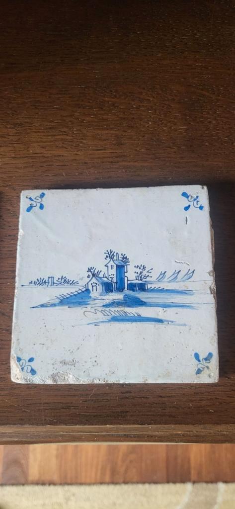 Oude Delftse Tegel met Landschap, Antiek en Kunst, Antiek | Wandborden en Tegels, Ophalen of Verzenden