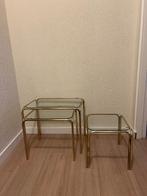 Vintage tafeltjes met glas platen, Minder dan 55 cm, Gebruikt, Vierkant, Glas