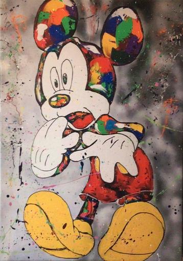 Mickey Mouse- Mixed Media- Katoenen canvasdoek-100x70cm beschikbaar voor biedingen