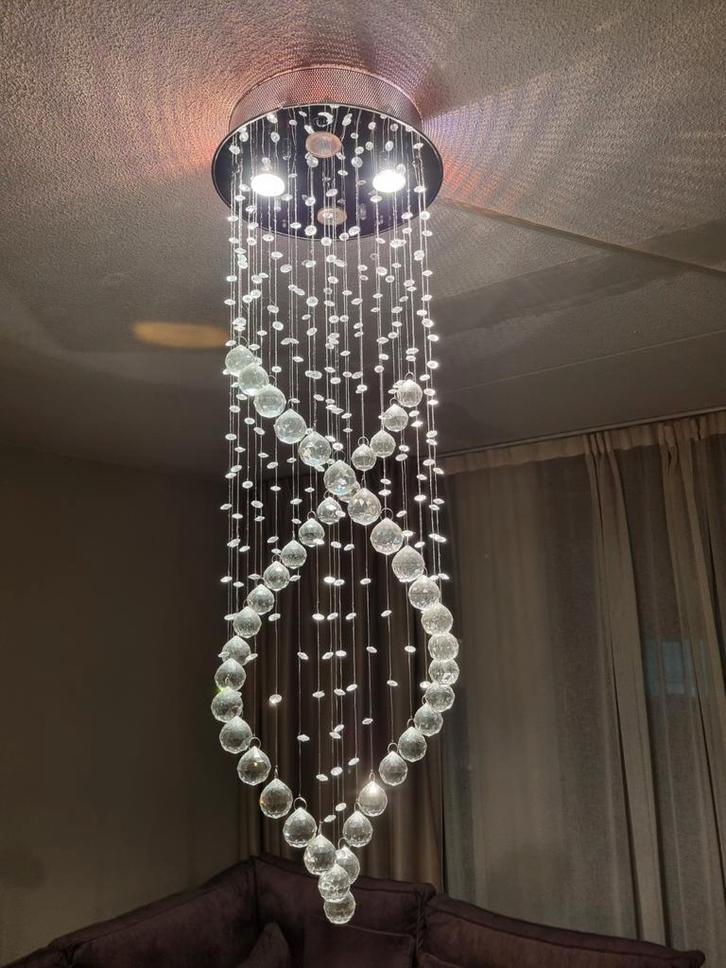 Moderne Kristallen Hanglamp €95,-, Huis en Inrichting, Lampen | Hanglampen, Zo goed als nieuw, 75 cm of meer, Glas, Metaal, Ophalen of Verzenden