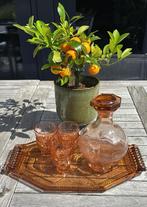 Rosaline Likeurset, Art Deco Dienblad, Karaf, 6 Glazen/Shots, Gebruikt, Ophalen of Verzenden, Glas, Overige stijlen