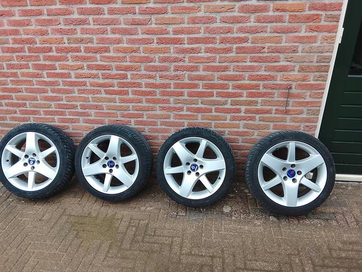 Set velgen Saab 9-3 Aero (Alu 36) met all seasonbanden, Auto-onderdelen, Banden en Velgen, All Season, 17 inch, 215 mm, Ophalen of Verzenden