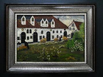 Schilderij van een Begijnhof afkomstig uit België gesign. JR beschikbaar voor biedingen