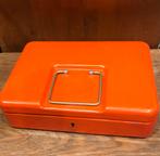 Vintage Geldkistje oranje met sleutel, Verzamelen, Retro, Overige typen, Ophalen of Verzenden