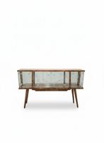 Vitrinekast jaren '60 met gravure en spiegel, Gebruikt, Ntp, Glas, Minder dan 100 cm