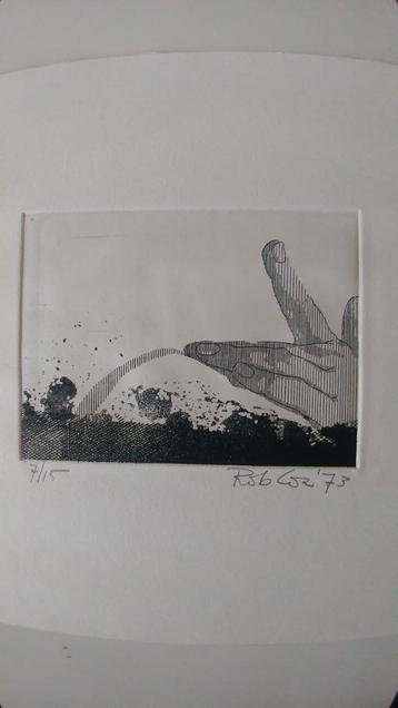 'Hand met zegening', fraaie ets van Rob Cox. beschikbaar voor biedingen