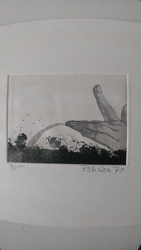 'Hand met zegening', fraaie ets van Rob Cox., Antiek en Kunst, Kunst | Etsen en Gravures, Ophalen of Verzenden