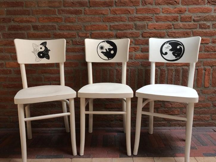 stoelen, Huis en Inrichting, Stoelen, Gebruikt, Drie, Hout, Wit, Ophalen