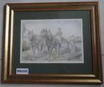 AQUAREL PAARDEN VOOR DE PLOEG * in Mooie Lijst *, Verzenden