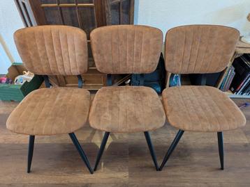 3x Eetkamerstoelen | Cognac kunstleder | Zwart stalen frame beschikbaar voor biedingen