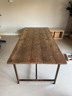 Eettafel steigerhout met industrieel onderstel, 200 cm of meer, Zo goed als nieuw, Rechthoekig, 50 tot 100 cm