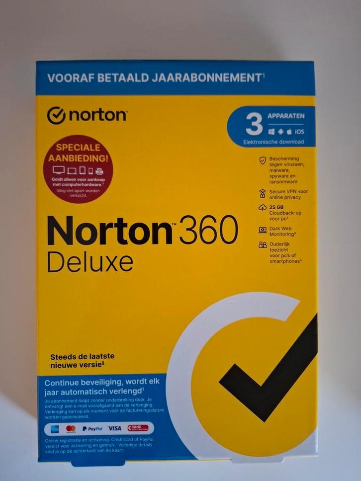 Norton 360 Deluxe - 3 Apparaten - Nieuw!, Computers en Software, Antivirus- en Beveiligingssoftware, Nieuw, MacOS, Windows, Android
