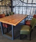 Eethoek eettafel 4 stoelen groen bruin metalen U-poten, Huis en Inrichting, Complete eetkamers, Ophalen, Zo goed als nieuw, 4 tot 6 stoelen