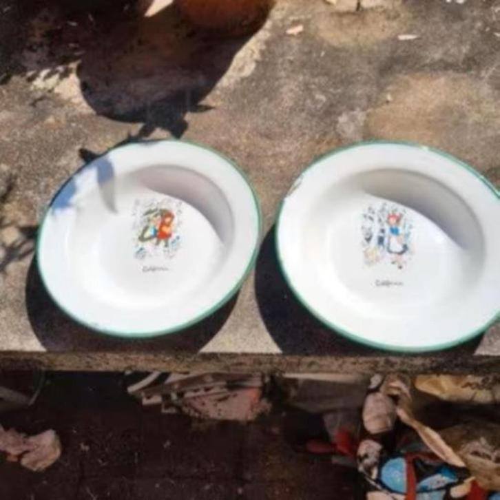 2 California emaille kinderbordjes, Antiek en Kunst, Antiek | Emaille, Ophalen of Verzenden