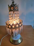 Vintage tafellamp 3 standen aan tikken Kralen en bloemen, Ophalen, Gebruikt, Minder dan 50 cm