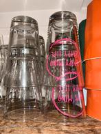 8 Hema glazen met tekst, Ophalen, Zo goed als nieuw, Frisdrankglas