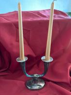 Art Deco Verzilverde Kandelaar voor 2 Kaarsen, Antiek en Kunst, Ophalen of Verzenden, Zilver