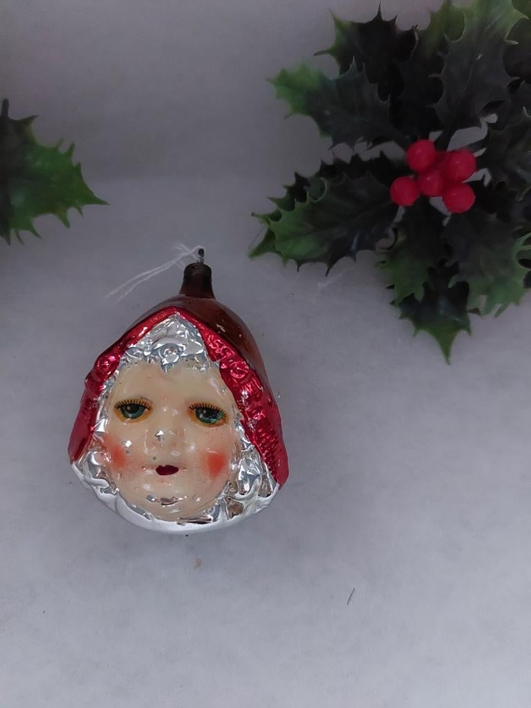 Oude antieke kerstbal Dutchgirl Zeeuws meisje kopje hoofdje, Diversen, Kerst, Verzenden