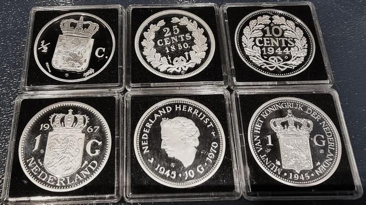 HISTORISCHE Peningen (munten) 7 verguld en 9 verzilverd, Postzegels en Munten, Penningen en Medailles, Overige materialen, Nederland
